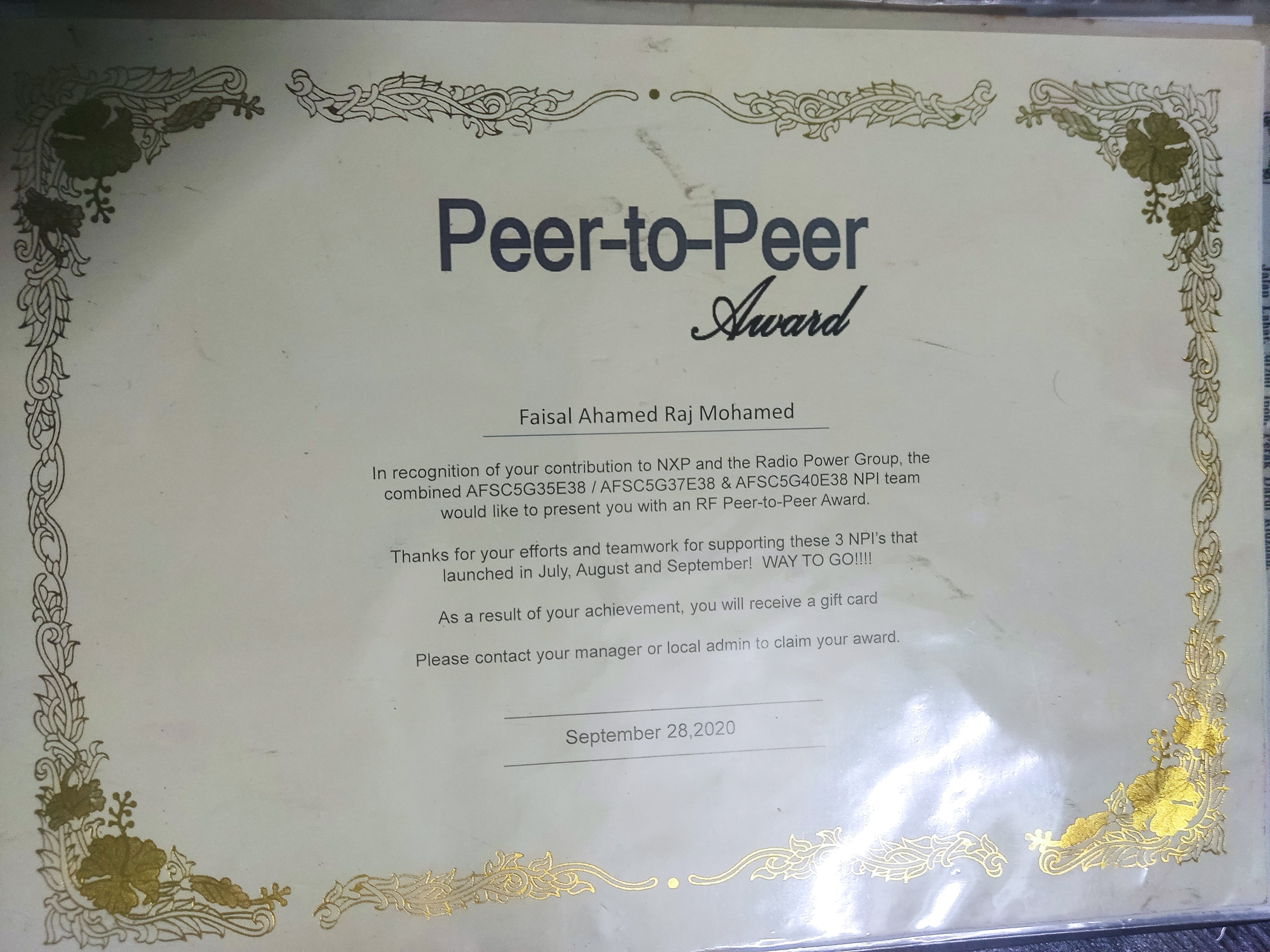 Peer to Peer Certificate